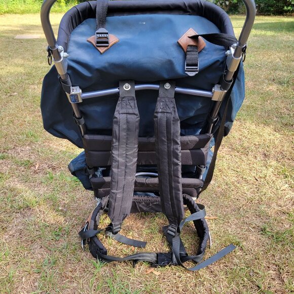 Vintage Jansport External Frame Backpack Blue Leather Patch Hiking Trail Backpac - Picture 5 of 16